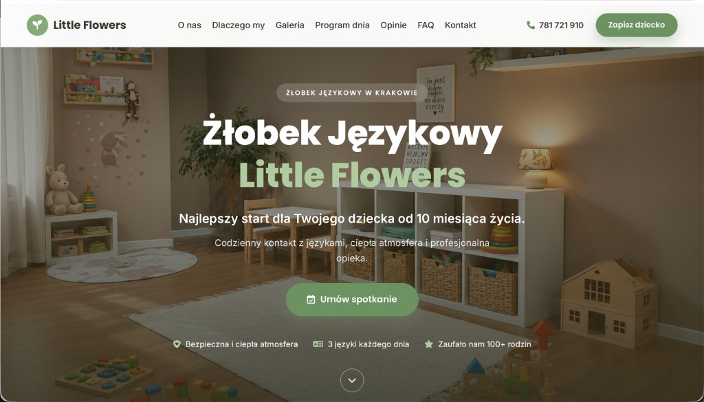 Скріншот сайту Little Flowers — мовні ясла